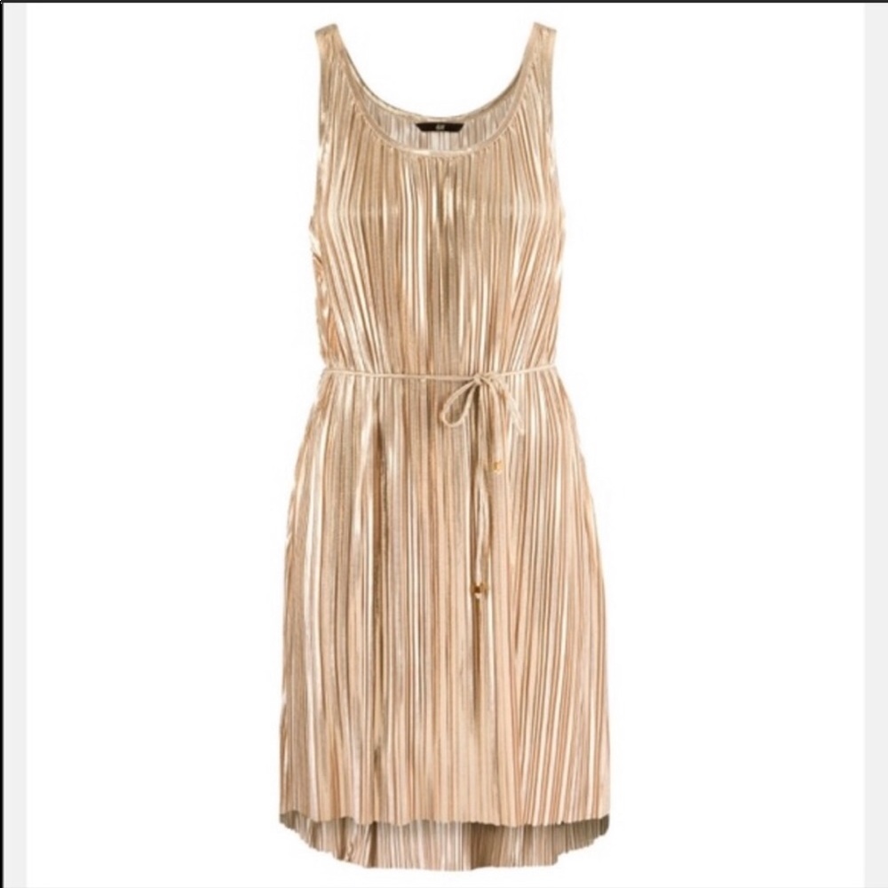 H&M gold shimmer pleated dress
